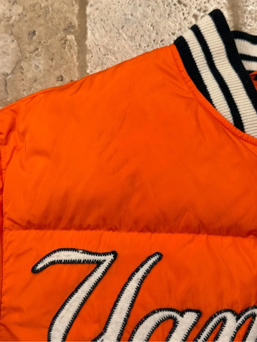 Gucci x MLB New York Yankees Orange Puffer Padded Bomber Jacket